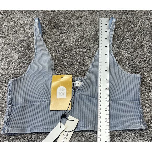 NWT Mustard Seed Sz Large Blue Crop Tank Bra Bralette Boho Stretch Adjustable - Picture 4 of 4